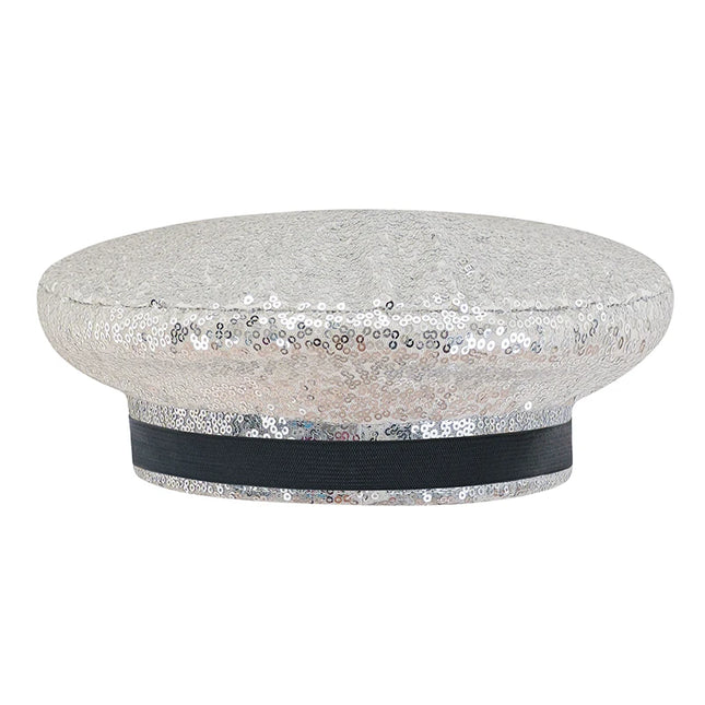 Corzzet Luxury Silver Sequined & Diamonds Club Party Rave Rock Cosplay Accessories Steampunk Military Hat Masquerade Costumes