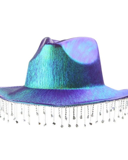 Rhinestones Tassels Hat for Women Teens Girl Breathable Wide Brim BeachSun Hat Music Festival Hat Bachelorette Party Cap