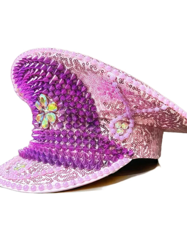 2025 Bling Captain Hat Rhinestone Captains Hat for Men Handmade Steampunk Hat Burning Man Mardi Gras Hats Masquerade HongLuan