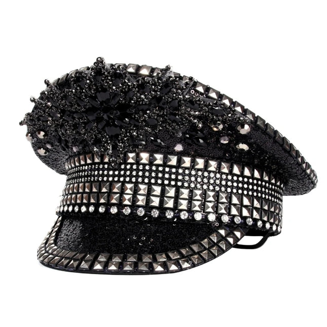 Sparkling Captain Hat Heavy Crystal Sequins Rivets Hat for Bachelorette Party Captain Hat Bride Hat for Actor Actress