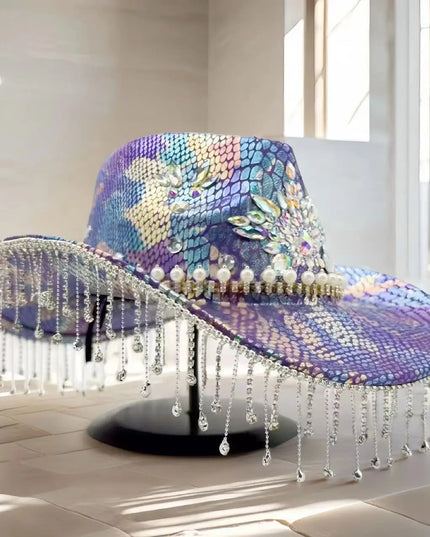 HongLuan Purple Rhinestone Cowboy Hat Man for Cowboy Hat Party , Western Cowboy Accessories ＆ Cowgirl Hats for Woman