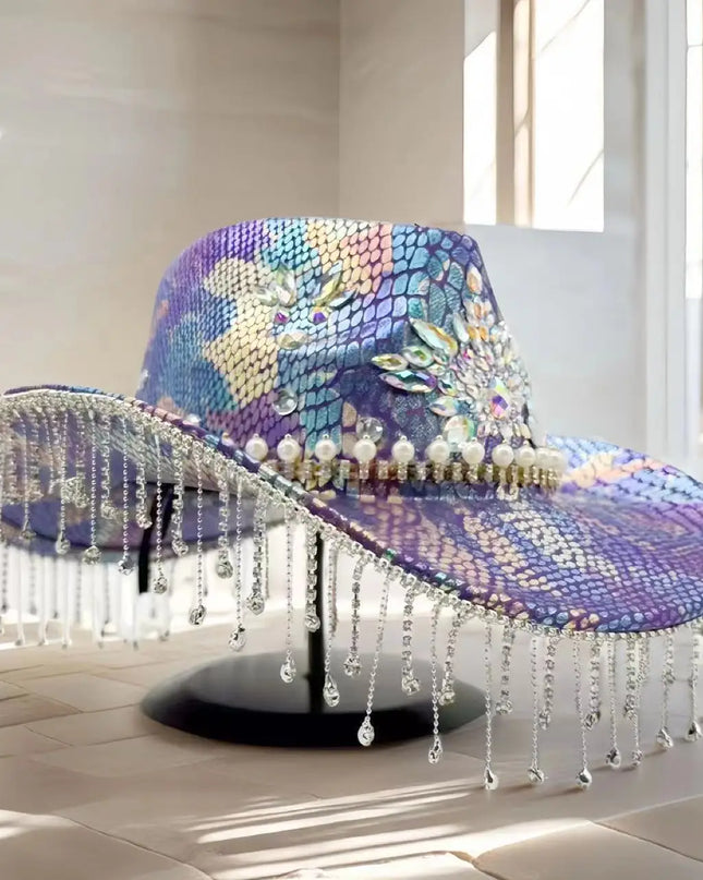 HongLuan Purple Rhinestone Cowboy Hat Man for Cowboy Hat Party , Western Cowboy Accessories ＆ Cowgirl Hats for Woman
