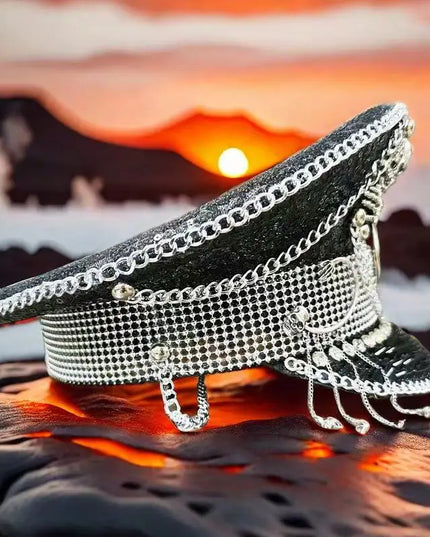 Burning Man Multi-style Black Halloween Steampunk with Chain Spider Web Skull Studded Cap Halloween Hat Hallloween decorations