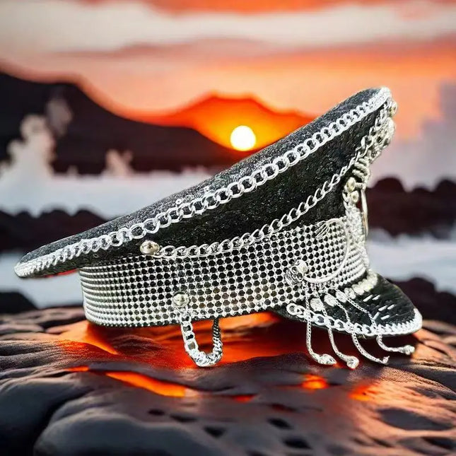 Burning Man Multi-style Black Halloween Steampunk with Chain Spider Web Skull Studded Cap Halloween Hat Hallloween decorations