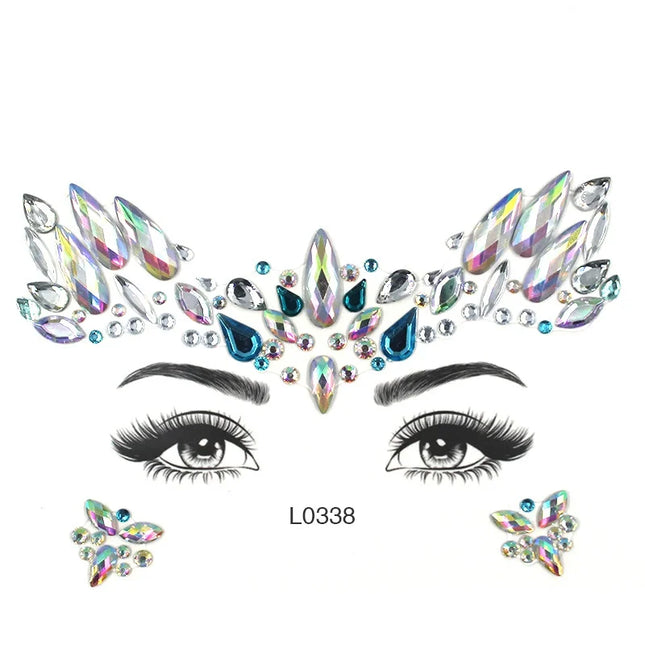 3D Sexy Face Tattoo Crystal Stickers Temporary Tattoos Glitter Fake Tattoo Rhinestones Masquerade Women Party Face Jewels Tattoo