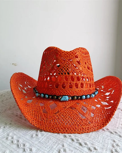 New Purple 2024 Cowboy Straw Hat Hand-woven Hollow Men's and Women's Summer Sun Hat Jazz Straw Hat Western Cowboy Hat sombrero