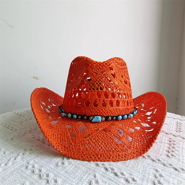 New Purple 2024 Cowboy Straw Hat Hand-woven Hollow Men's and Women's Summer Sun Hat Jazz Straw Hat Western Cowboy Hat sombrero