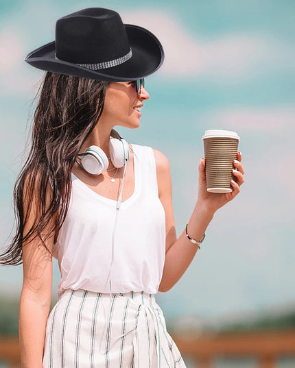 Latest Women's Black White Cowboy Hats Wide Brim Rhinestone Cowgirl Hats Women's Girls Cowboy Hats Theme Party