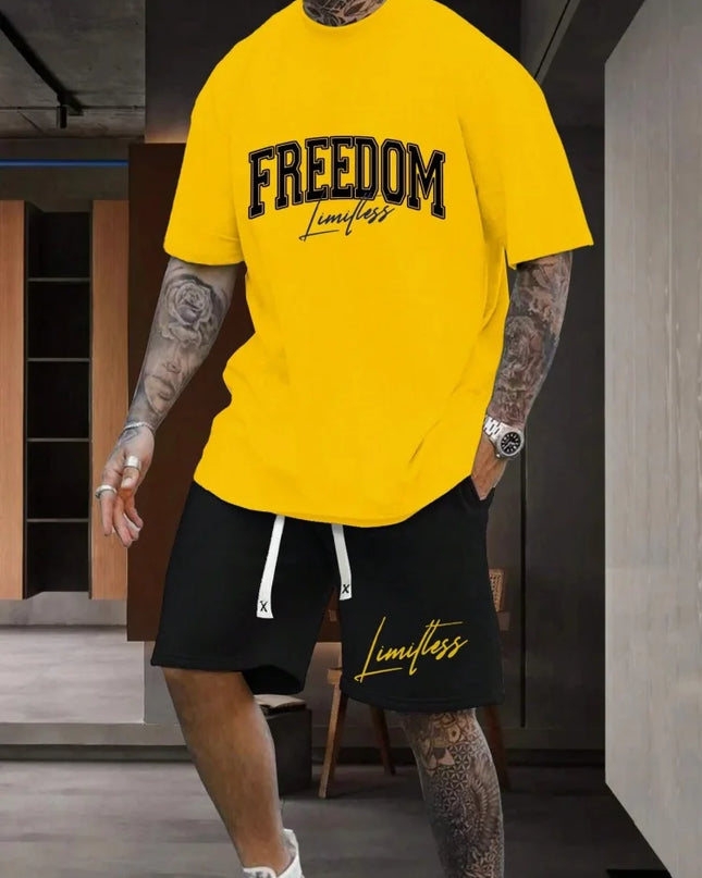 2 Piece Set Summer Men's Daily T-shirt And Beach Shorts Set Outdoor Casual Men's Short Sleeves Street Style Men's Shorts