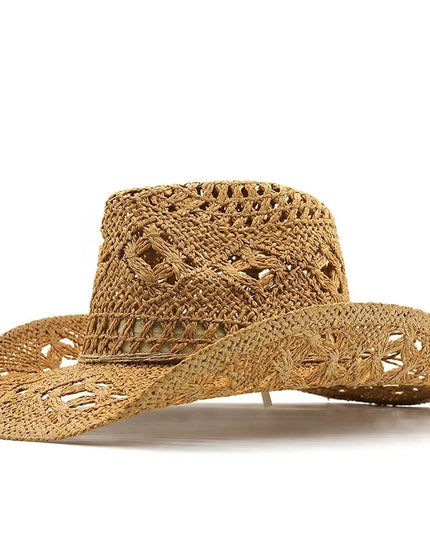 New Western Cowboy Hats for Women Men Classic Vintage Hollow Out Unisex Curled Wide Brim Sun Hat Fishing Hat Climbing Straw Cap