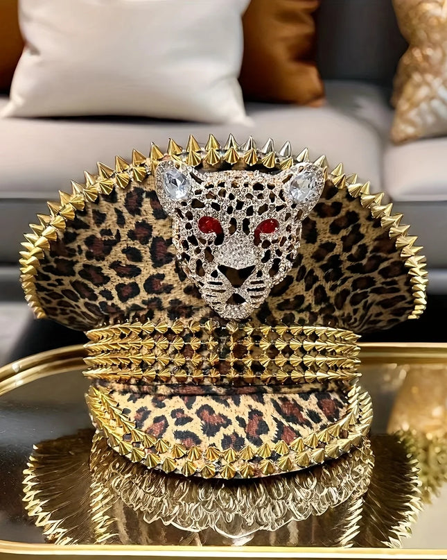 Leopard Print Head Festival Captain Hat Rock Steampunk Military Cap Handmade Masquerade Headwear Music Festival Bride Party Hat