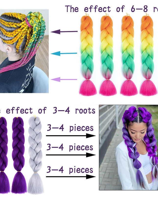 24 Inch Jumbo Braids Extensions Synthetic Braiding Hair Afro Ombre Color kanekalon Hair for Children Braid