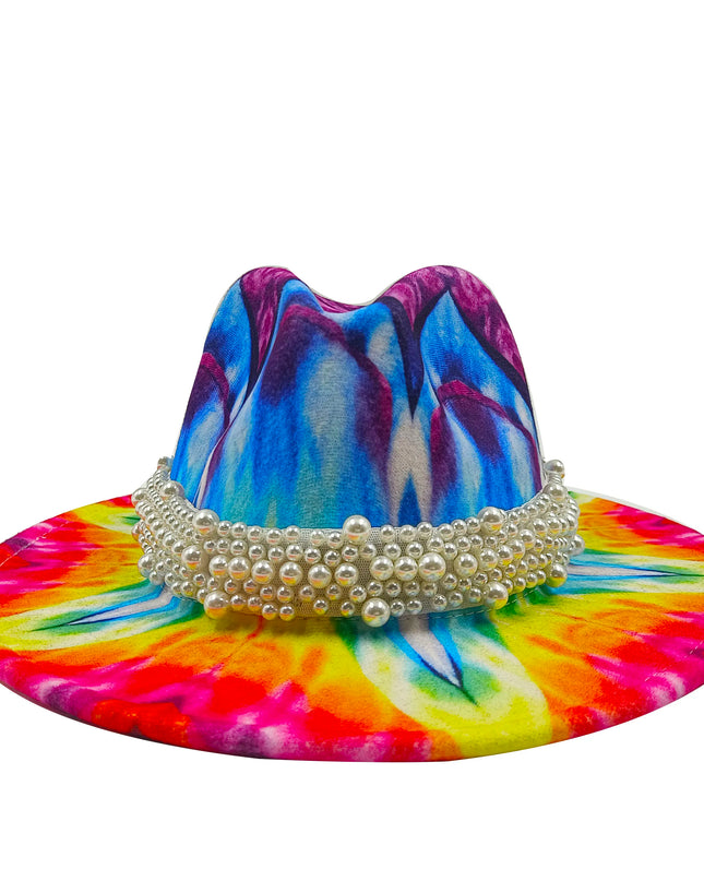 bulk price fedora hat for women Tie dyed hat   3d painted felt hat party hat model photo wide brim panama cap unisex cap