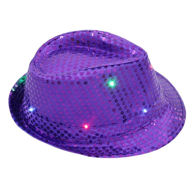 New Colorful Led Luminous Jazz Hat Party Carnival Light Up Sequin Hat Adult Glitter Festival Dress Up Cap For Men Women