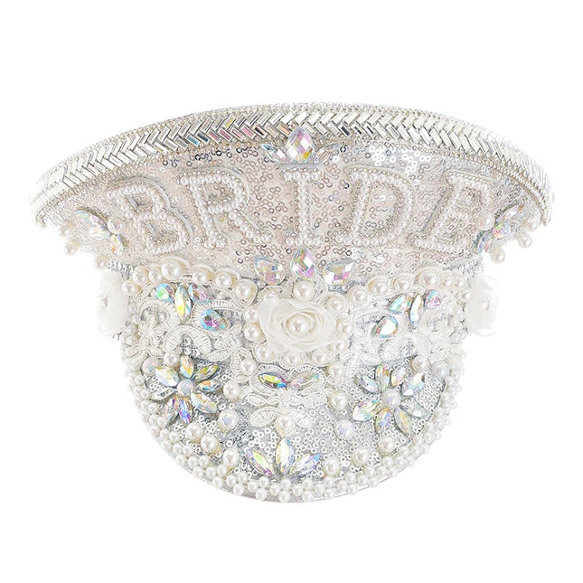 Corzzet Luxury Silver Sequined & Diamonds Club Party Rave Rock Cosplay Accessories Steampunk Military Hat Masquerade Costumes