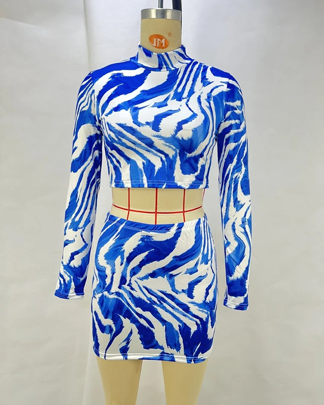 2024 Autumn New Fashionable INS Style Zebra Print Crop Top With Exposed Navel Hip Hugging Short Skirt Set