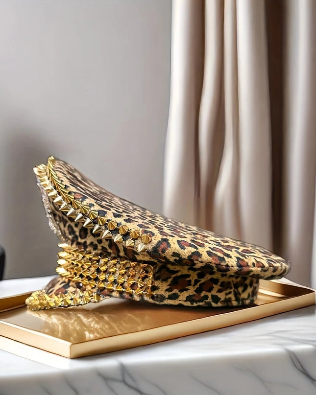 Leopard Print Head Festival Captain Hat Rock Steampunk Military Cap Handmade Masquerade Headwear Music Festival Bride Party Hat