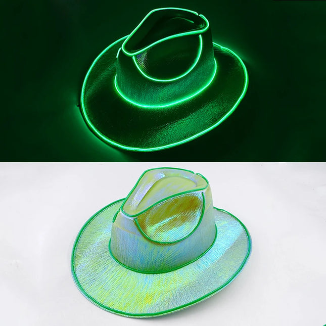 LED Western Cowboy Hat Cowgirl Hat Retro EL Wire Light Brim Jazz Top Hat Bride Cowboy Hat Cosplay Cowboy Costume For Women Men