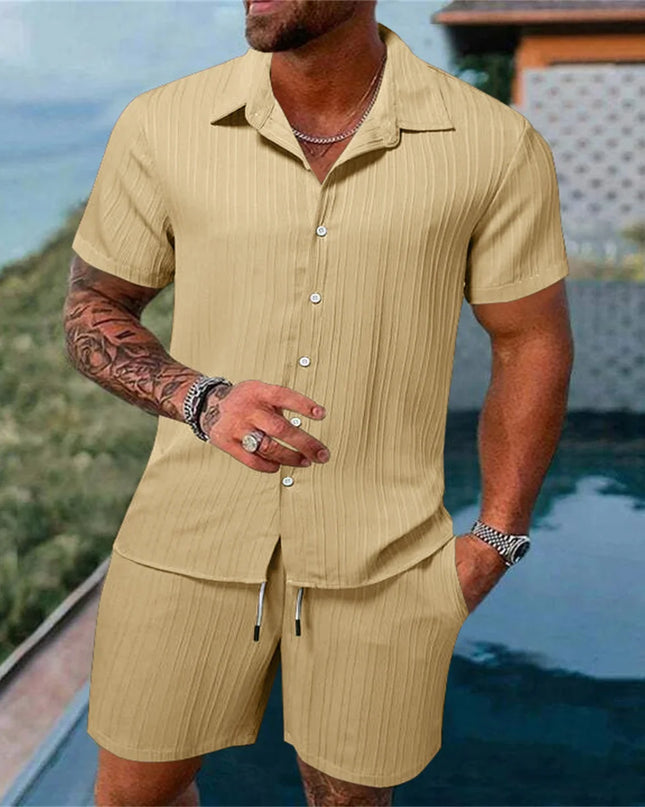 2024 New style Summer Men's Fashion Beach Suit Outdoor Sports Casual Shirt Solid color Loose Short Sleeve Shorts Beach two-piece