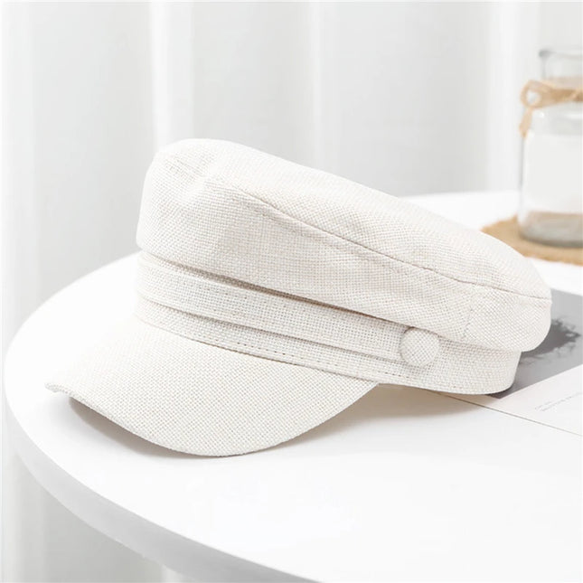 Fashion Women Men Military Hat Spring Autumn Sailor Hats Black Ladies Beret Caps Flat Top Captain Cap Travel Cadet Octagonal Hat