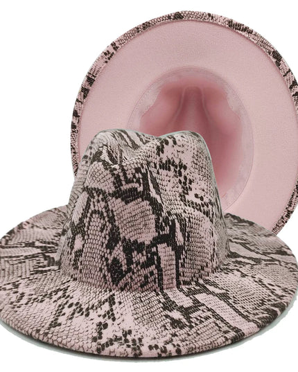 Snake Skin Fedora Women's Hat Men's 7.5 cm Wide Brim Panama Western Cowboy Hat Winter Jazz Church sombrero hombre