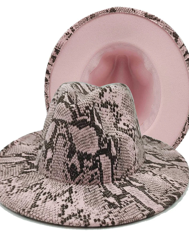 Snake Skin Fedora Women's Hat Men's 7.5 cm Wide Brim Panama Western Cowboy Hat Winter Jazz Church sombrero hombre