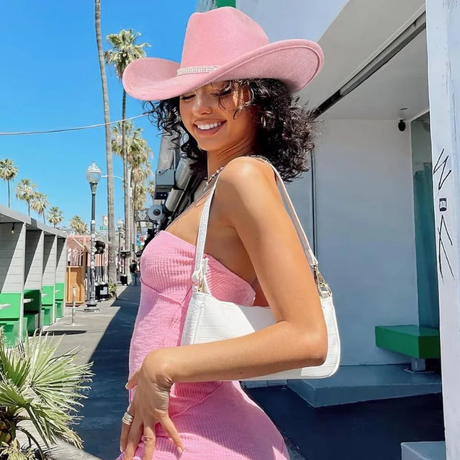 Fashion Rhinestone Girls Cowboy Hat for Women and Men with Shapeable Wide Brim - Felt Cattleman Western Cowgirls Hats Party Hat