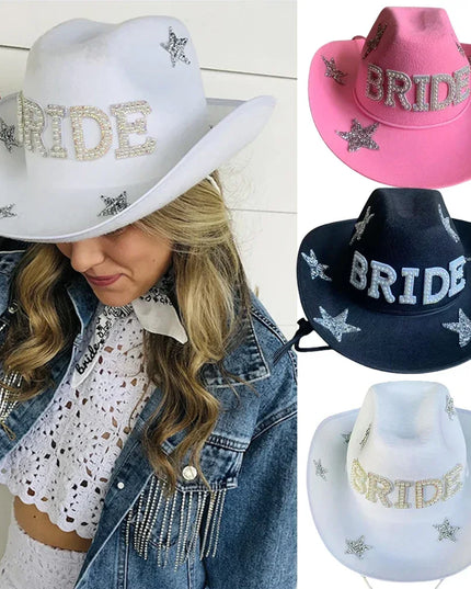 Western Cowboy Hat Bride Letter Stars Letter Western Cowboy Hat Diamond Tiara Cowgirl Cap Costume Cosplay Party Play Dress Up