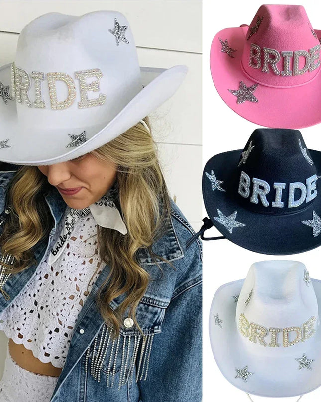 Western Cowboy Hat Bride Letter Stars Letter Western Cowboy Hat Diamond Tiara Cowgirl Cap Costume Cosplay Party Play Dress Up