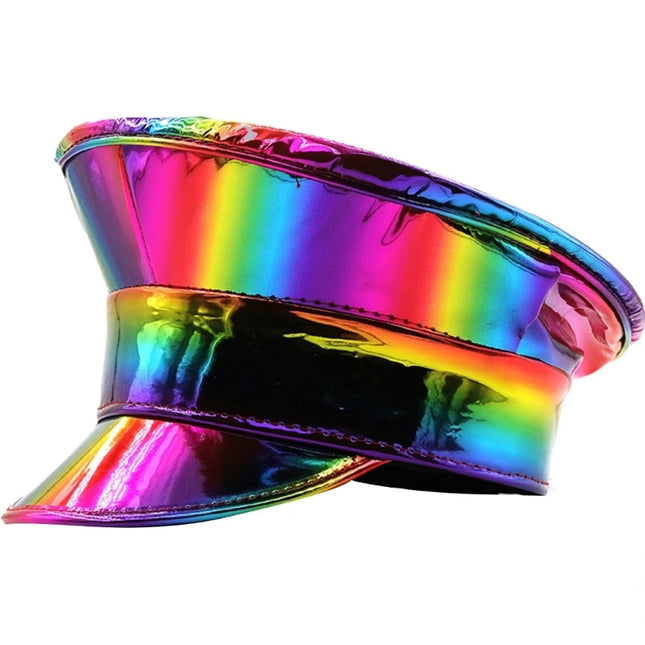Glittering Captain Hat Fashion PatentLeather Party Hat Adult Carnivals Music Festival Stage Hat Night Club Headgear