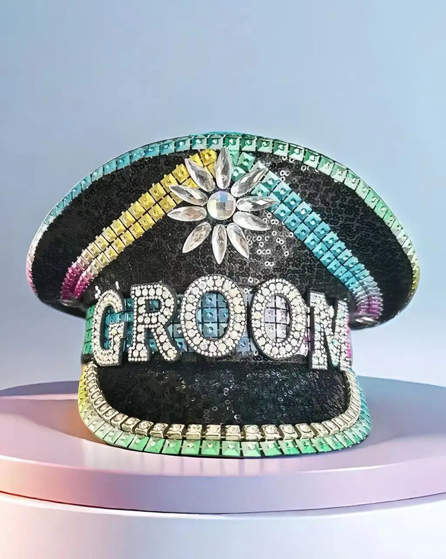 Luxury GROOM Steampunk Captain Hat Rhinestone Party Hat Halloween Party Music Party Women Mens Halloween Hat Carnival Ben