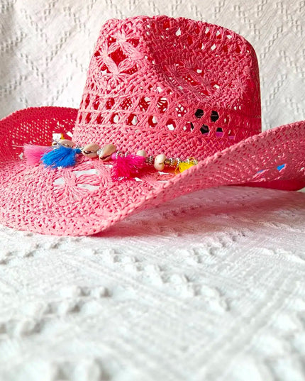 New Purple 2024 Cowboy Straw Hat Hand-woven Hollow Men's and Women's Summer Sun Hat Jazz Straw Hat Western Cowboy Hat sombrero
