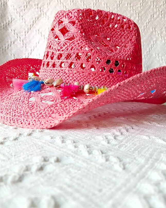 New Purple 2024 Cowboy Straw Hat Hand-woven Hollow Men's and Women's Summer Sun Hat Jazz Straw Hat Western Cowboy Hat sombrero