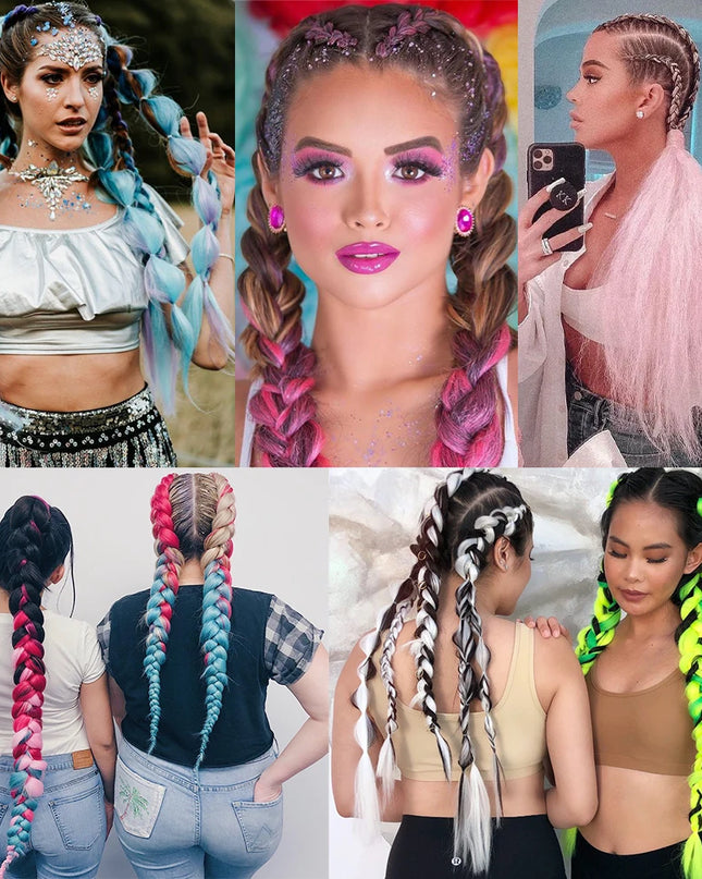 24" Synthetic Yaki Braids Hair kanekalon Ombre Braiding Hair Jumbo Braid Hair Extension For Women Hundreds of colors DIY Hair