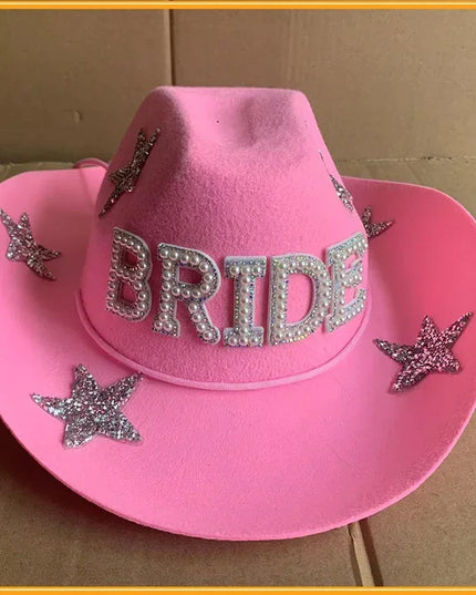 Western Cowboy Hat Bride Letter Stars Letter Western Cowboy Hat Diamond Tiara Cowgirl Cap Costume Cosplay Party Play Dress Up