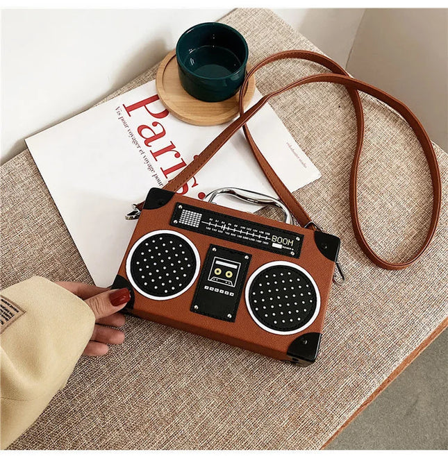 3 Color Vintage Versatile Creative Radio Unisex Satchel Metal Punk Shoulder Bag Nostalgia Small Square Bag for women men grils