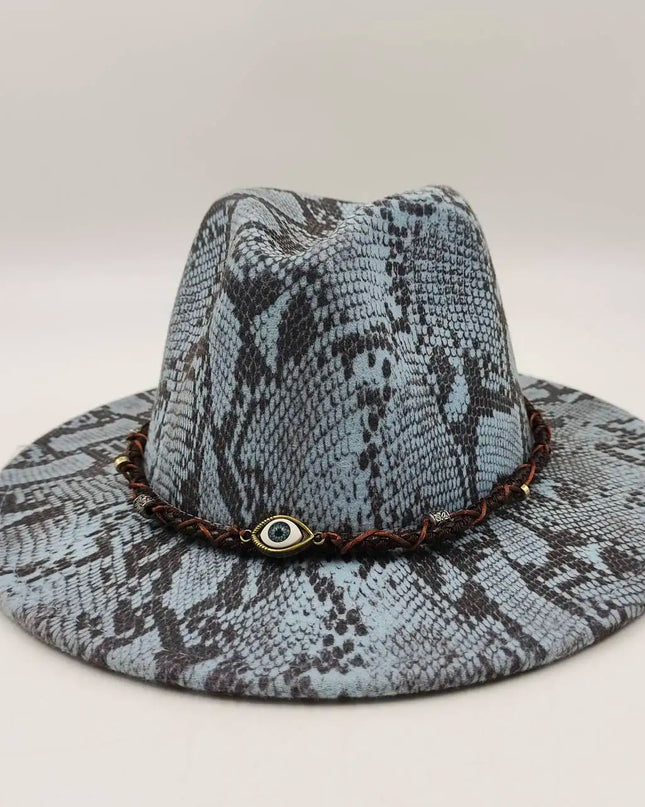 Snake Skin Fedora Women's Hat Men's 7.5 cm Wide Brim Panama Western Cowboy Hat Winter Jazz Church sombrero hombre