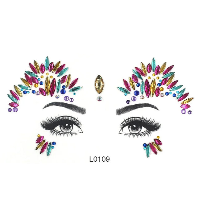 3D Sexy Face Tattoo Crystal Stickers Temporary Tattoos Glitter Fake Tattoo Rhinestones Masquerade Women Party Face Jewels Tattoo