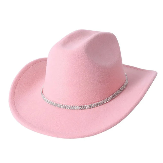 Fashion Rhinestone Girls Cowboy Hat for Women and Men with Shapeable Wide Brim - Felt Cattleman Western Cowgirls Hats Party Hat