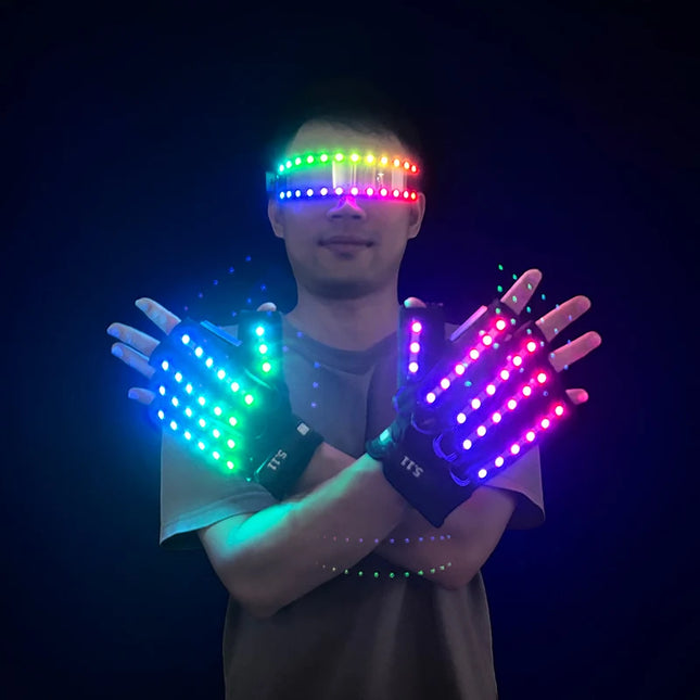1Set Luminous Glasses Remote Control LED Glasses With Gloves Men Women Party Performence Props Glowing Glasses Festival Supplies