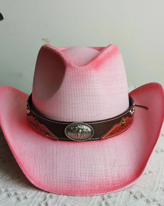 Hand-painted Western Cowboy hat Bronze green hat for men women Large Brim stiff straw hat summer sombrero vaquero hombreковбойс