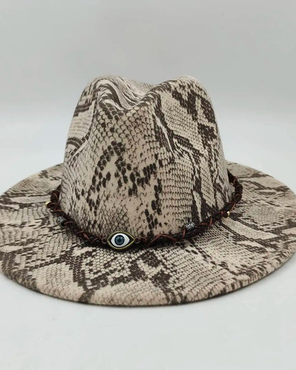 Snake Skin Fedora Women's Hat Men's 7.5 cm Wide Brim Panama Western Cowboy Hat Winter Jazz Church sombrero hombre