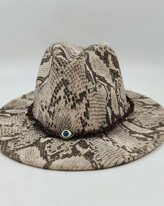 Snake Skin Fedora Women's Hat Men's 7.5 cm Wide Brim Panama Western Cowboy Hat Winter Jazz Church sombrero hombre
