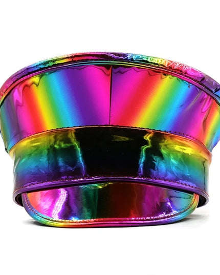Shimmering Captain Hat for Adult Glitter PatentLeather Cap for Bachelorette Party Music Festival Carnivals Costume Hat