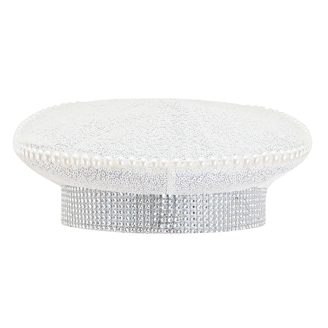Corzzet Luxury Silver Sequined & Diamonds Club Party Rave Rock Cosplay Accessories Steampunk Military Hat Masquerade Costumes