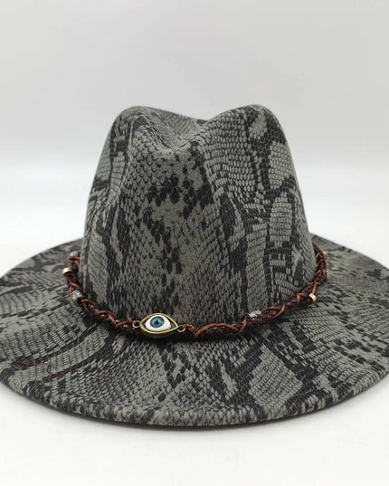 Snake Skin Fedora Women's Hat Men's 7.5 cm Wide Brim Panama Western Cowboy Hat Winter Jazz Church sombrero hombre