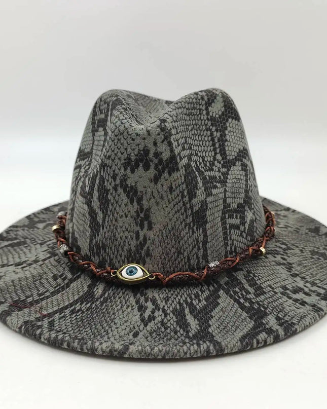 Snake Skin Fedora Women's Hat Men's 7.5 cm Wide Brim Panama Western Cowboy Hat Winter Jazz Church sombrero hombre