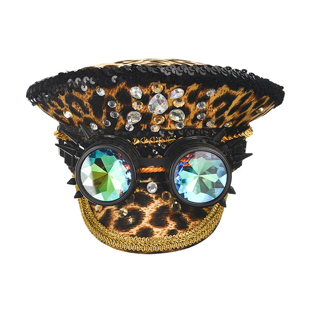 Corzzet Luxury Silver Sequined & Diamonds Club Party Rave Rock Cosplay Accessories Steampunk Military Hat Masquerade Costumes