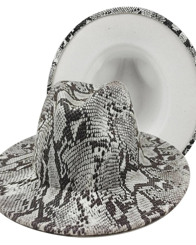 Snake Skin Fedora Women's Hat Men's 7.5 cm Wide Brim Panama Western Cowboy Hat Winter Jazz Church sombrero hombre