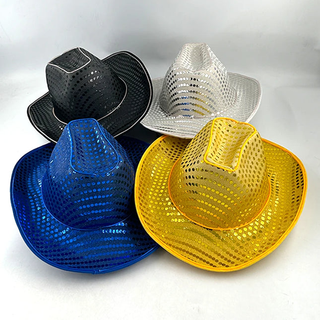LED Western Cowboy Hat Cowgirl Hat Retro EL Wire Light Brim Jazz Top Hat Bride Cowboy Hat Cosplay Cowboy Costume For Women Men